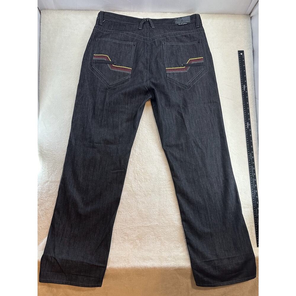 Men's Akademiks Jeans Size 40 Dark Wash Charcoal Embroidered Pockets Baggy - Picture 6 of 14